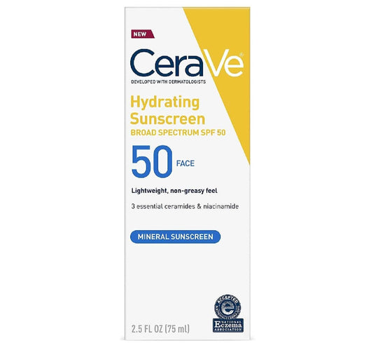 CeraVe Hydrating Mineral Sunscreen 50 face