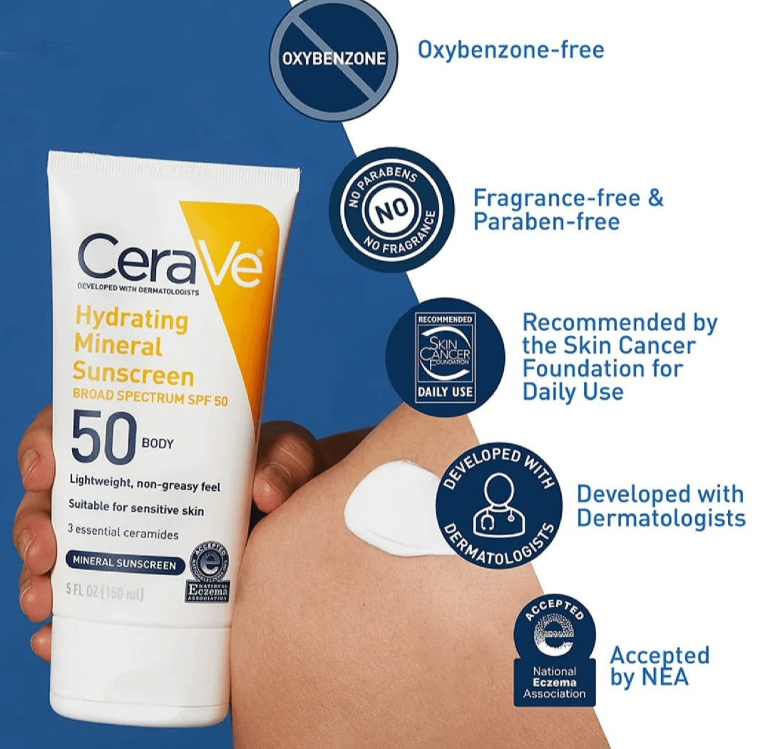 CeraVe Hydrating Mineral Sunscreen 50 face
