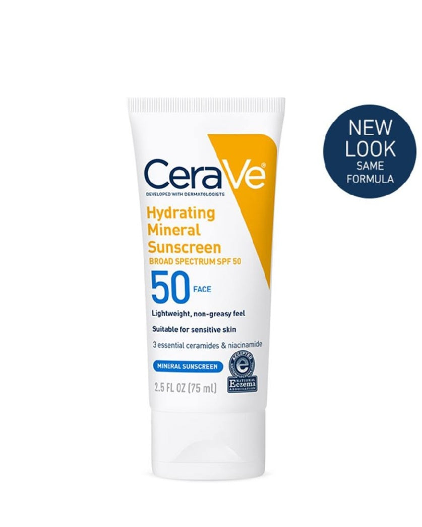CeraVe Hydrating Mineral Sunscreen 50 face